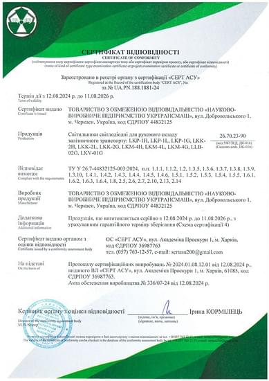 Сertificate. Lamps